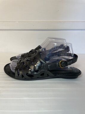 Born handcrafted women’s black leather slingback criss cross sandals size 8